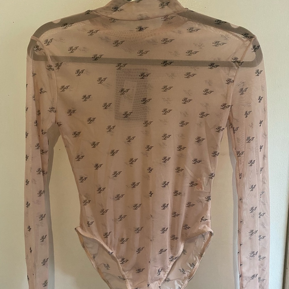 PrettyLittleThing Nude Mesh Logo Bodysuit Size 6